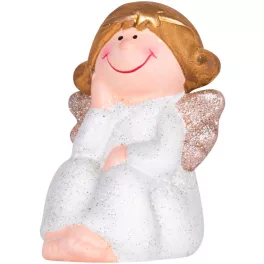   Figura MagicHome, karácsonyi, ülő angyal, polirezin, 6,7x6,2x11 cm