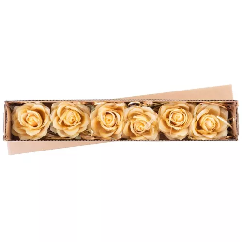 Virág MagicHome, rózsa, arany, szár, virágméret: 10 cm, virághossz: 18 cm, 6 db-os csomag
