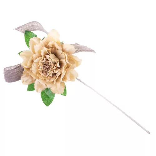 Virág MagicHome, bazsarózsa, szalaggal, okker, szár, virágméret: 17 cm, virághossz: 37 cm, 6 db-os c