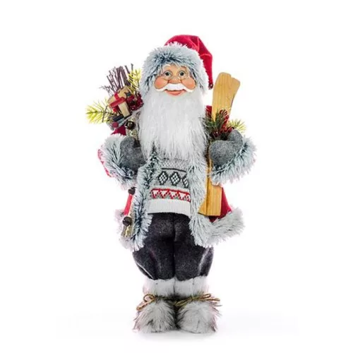 MagicHome karácsonyi dekoráció, Mikulás sítalppal és fával, 60 cm