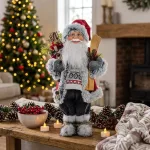 MagicHome karácsonyi dekoráció, Mikulás sítalppal és fával, 60 cm