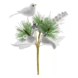 Ág MagicHome Karácsony, madárral, fehér, 18 cm
