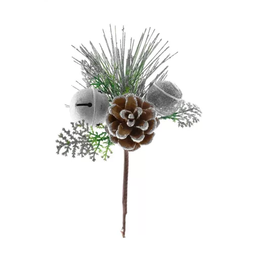Ág MagicHome Karácsony, csengővel, ezüst, 20 cm