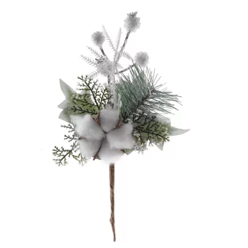 Ág MagicHome Karácsony, pamuttal, fehér, 25 cm