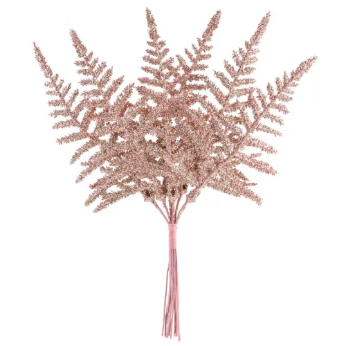 Ág MagicHome Karácsony, páfrány, rózsaarany, 19 cm