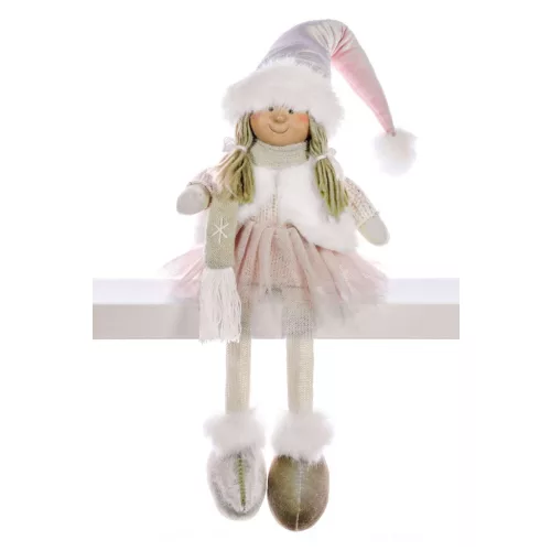 MagicHome karácsonyi dekoráció, kislány rózsaszín szoknyában, 33 cm