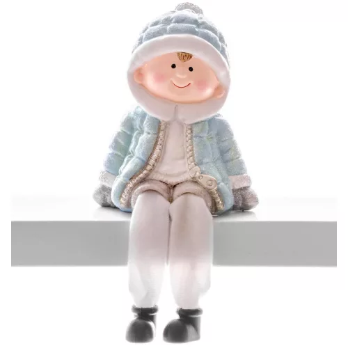 Figura MagicHome, karácsonyi, fiú, polirezin, 11x8x13 cm