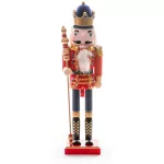 MagicHome karácsonyi dekoráció, diótörő koronával, fa, 38 cm, natúr