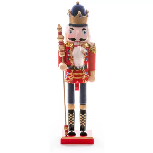 MagicHome karácsonyi dekoráció, diótörő koronával, fa, 38 cm, natúr