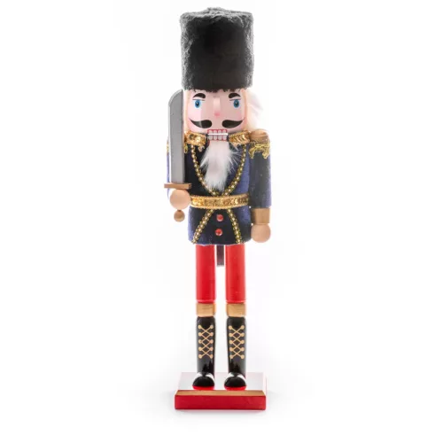 MagicHome karácsonyi dekoráció, diótörő szőrmesapkában, fa, 38 cm, natúr