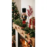 MagicHome karácsonyi dekoráció, diótörő szőrmesapkában, fa, 38 cm, natúr