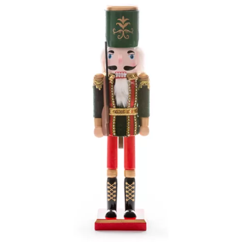 MagicHome karácsonyi dekoráció, diótörő sapkában, fa, 38 cm, natúr