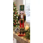 MagicHome karácsonyi dekoráció, diótörő sapkában, fa, 38 cm, natúr