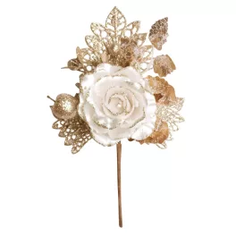 Ág MagicHome Karácsony, rózsával, krémszínű, 25,5 cm