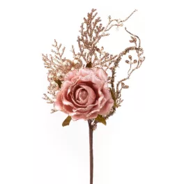 Ág MagicHome Karácsony, rózsával, rózsaarany, 26 cm