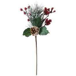 Ág MagicHome Karácsony, csipkebogyóval, piros, 38 cm