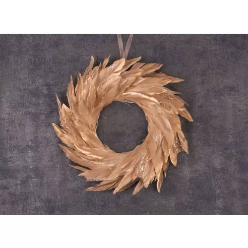 MagicHome karácsonyi koszorú, arany, pelyhes, felfüggeszthető, 35 cm
