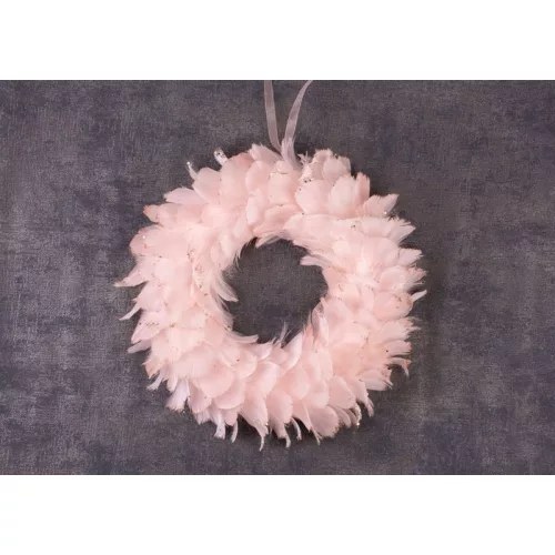 MagicHome karácsonyi koszorú, pelyhes, rózsaszín, felfüggeszthető, 35 cm