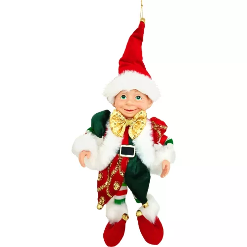 Dekoráció MagicHome Karácsonyi, manó, textil, piros-zöld, 14/35 cm