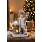 Dekoráció MagicHome Karácsony, kisfiú ládával, 1 LED, 3xAA, kerámia, 33x23x45 cm
