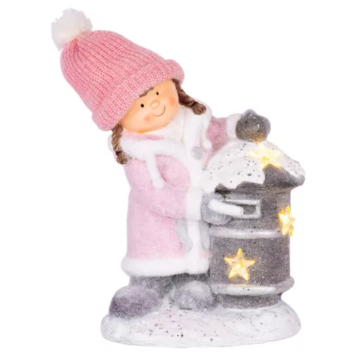 MagicHome karácsonyi dekoráció, Kislány postaládával, 1 LED, 3x AA, 31 x 23 x 43 cm
