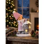 MagicHome karácsonyi dekoráció, Kislány postaládával, 1 LED, 3x AA, 31 x 23 x 43 cm
