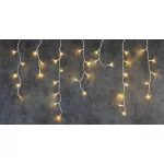 Fényfüggöny, MagicHome Vianoce Icicle, 200 LED, melegfehér, jégcsapokkal, 5 m füzér, 3 m hálózati kábel, kültéri, 230 V, 50 Hz, átlátszó kábel, egyszerű világítás