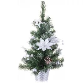   Karácsonyfa MagicHome Karácsonyi, díszített, ezüst, virág, 30 cm
