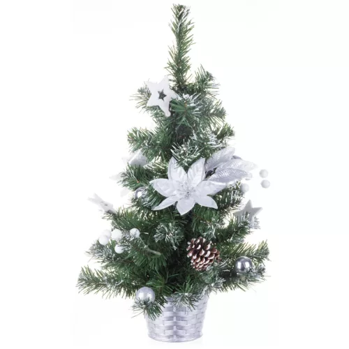 Karácsonyfa MagicHome Karácsonyi, díszített, ezüst, virág, 20 cm