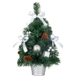   Karácsonyfa MagicHome Karácsonyi, díszített, ezüst, masni, 40 cm