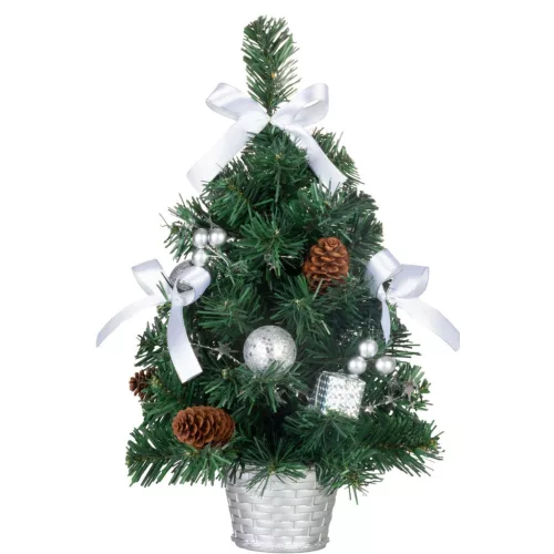 Karácsonyfa MagicHome Karácsonyi, díszített, ezüst, masni, 40 cm