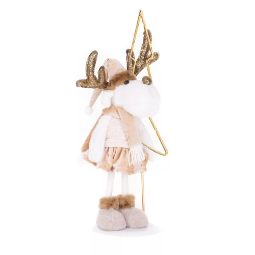MagicHome karácsonyi dekoráció, rénszarvas tányéron, világító/villogó, 10 melegfehér LED, 50 cm