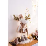 MagicHome karácsonyi dekoráció, rénszarvas tányéron, világító/villogó, 10 melegfehér LED, 50 cm