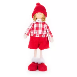   MagicHome karácsonyi dekoráció, kisfiú kockás ingben, 32 cm