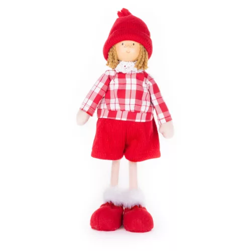 MagicHome karácsonyi dekoráció, kisfiú kockás ingben, 32 cm