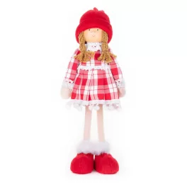   MagicHome karácsonyi dekoráció, kislány kockás ruhában, 32 cm