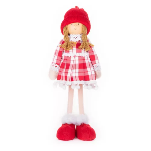 MagicHome karácsonyi dekoráció, kislány kockás ruhában, 32 cm