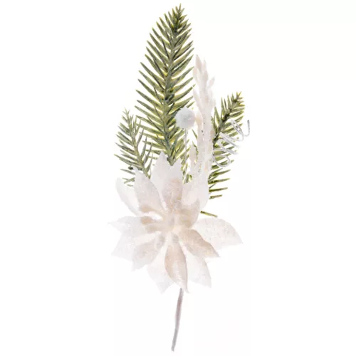 Ág MagicHome Karácsony, mikulásvirág virággal, fehér, 23 cm