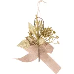 Ág MagicHome Karácsony, tobozzal és jutaszalaggal, arany, 17 cm