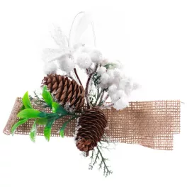   Ág MagicHome Karácsony, tobozokkal és jutaszalaggal, fehér, 15 cm