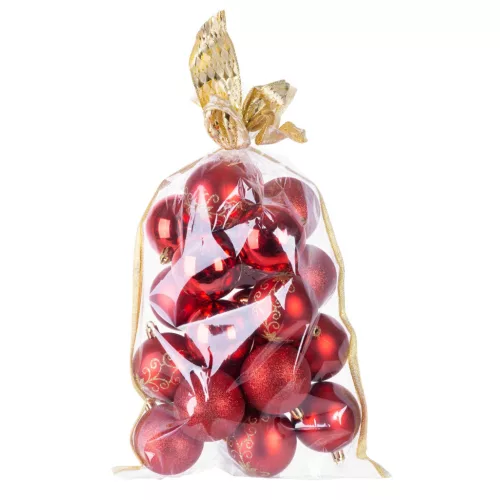 MagicHome karácsonyi gömbök, 20 db, 6 cm, piros, karácsonyfára