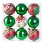Gömbök MagicHome Karácsony, 9 db, piros - zöld, dekorációval, karácsonyfára, 6 cm