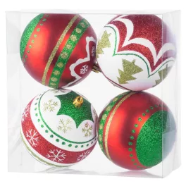   Gömbök MagicHome Karácsony, 4 db, piros - zöld, ornamentikával, karácsonyfára, 10 cm