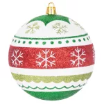 Gömbök MagicHome Karácsony, 4 db, piros - zöld, ornamentikával, karácsonyfára, 10 cm