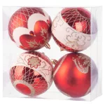 Gömbök MagicHome Karácsony, 4 db, piros, ornamentikával, karácsonyfára, 10 cm