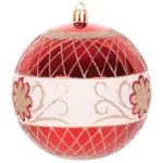 Gömbök MagicHome Karácsony, 4 db, piros, ornamentikával, karácsonyfára, 10 cm