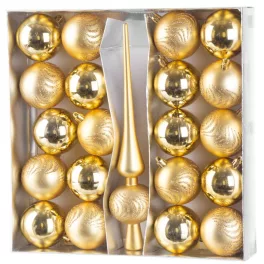   MagicHome karácsonyi gömbök, készlet, 21 db, 6 cm, arany, csúcs, karácsonyfára