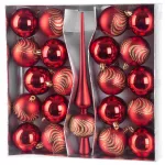 MagicHome karácsonyi gömbök, készlet, 21 db, 6 cm, piros, csúcs, karácsonyfára