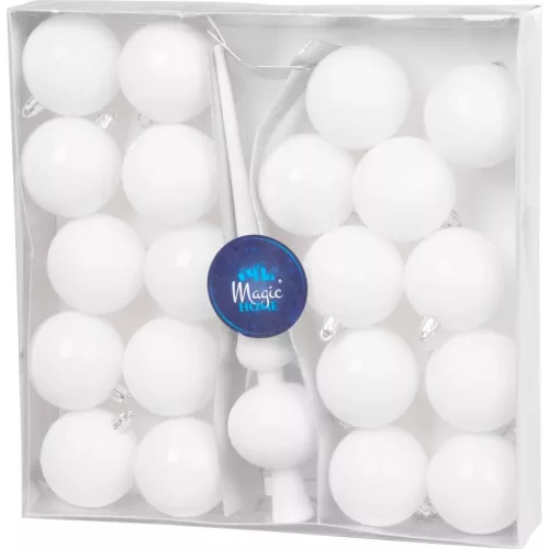 MagicHome karácsonyi gömbök, készlet, 21 db, 6 cm, fehér, csúcs, karácsonyfára