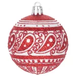 Gömbök MagicHome Karácsony, 8 db, 6 cm, piros fehér ornamentikával, csillámokkal, karácsonyfára